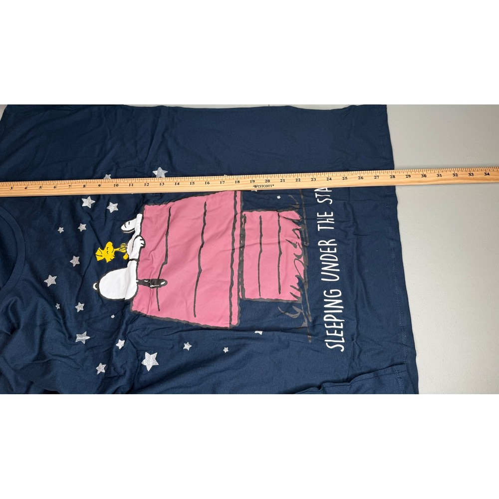 Peanuts Snoopy Woodstock Sleeping Under Stars Navy Blue Sleep Shirt NWT L - Picture 5 of 5